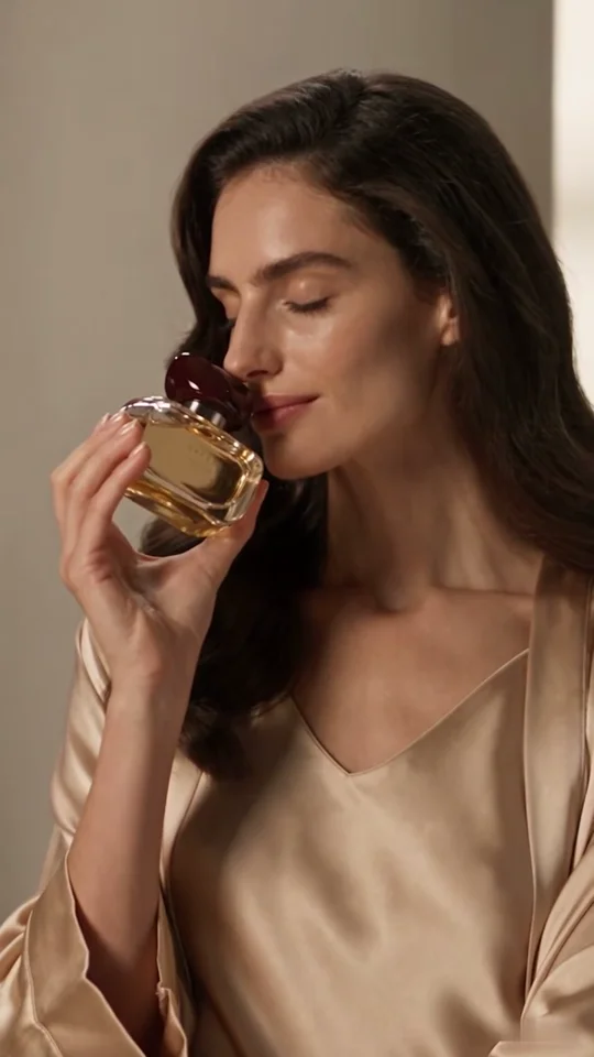 A model experiencing QREED perfume in a cinematic lifestyle campaign