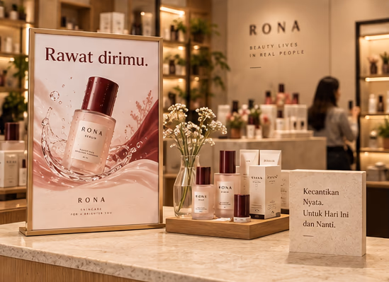 Materi promosi RONA di gerai kecantikan